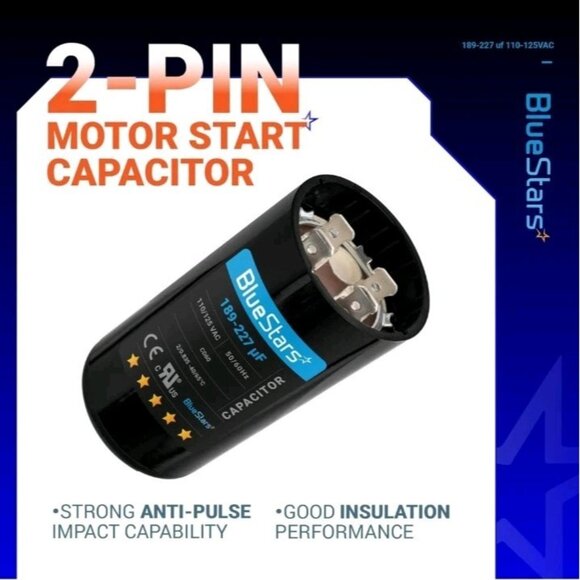 BlueStars Ultra Durable 189-227 uf/MFD 125 VAC Volts Round Start Capacitor 50/60 - Picture 4 of 12